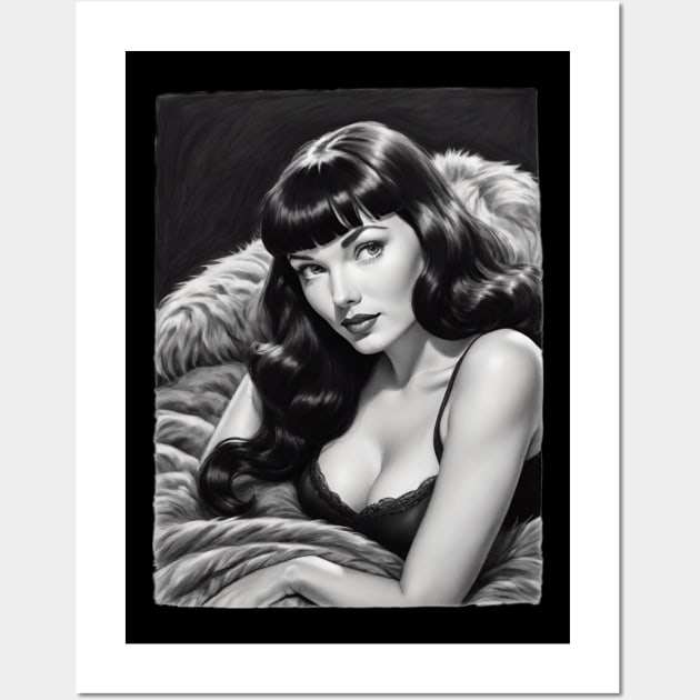 Bettie Page Black and White Portrait Wall Art by Absinthe Society 